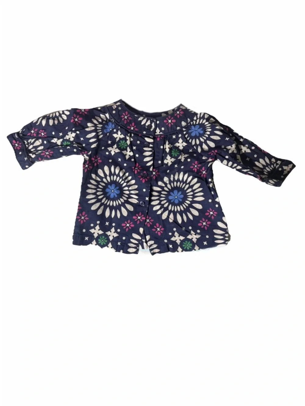 GAP Girls' Navy Floral & Light Green Printed Long-Sleeve Tops